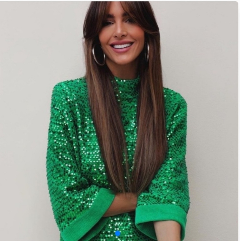 Zara* Sequin Green Top Shirt Bloggers Fav - Picture 4 of 4